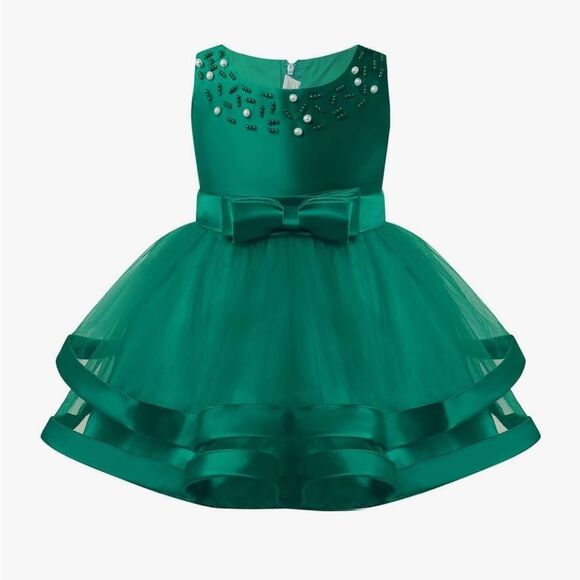 Boutique Emerald Green Holiday Party Dress NWOT size 6-12 months - Picture 1 of 9